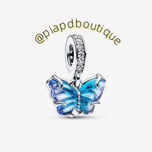 Pandora Blue Murano Glass Butterfly Dangle Charm